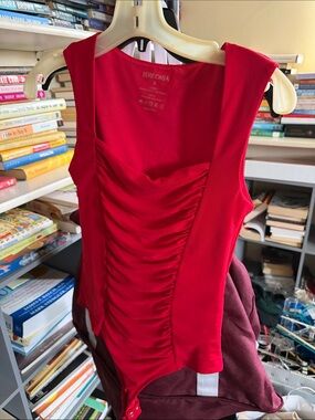 ReoRia Red Ruched Sleeveless Bodysuit
